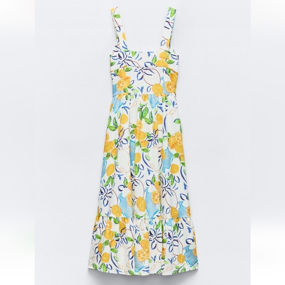 BNWT! Zara linen blend printed midi dress - Picture 9 of 14